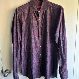 Isaia Burgundy Paisley Button Down Shirt
